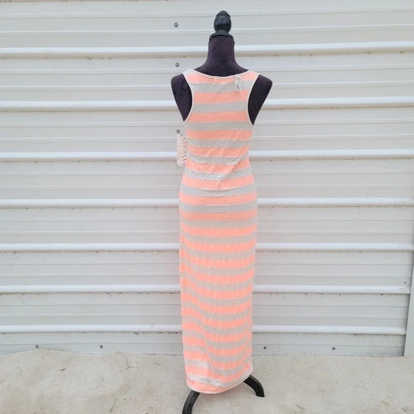NWT Almost Famous Neon Orange Gray Stiped Chevron Tank Maxi Dress Linen sz M - Picture 10 of 12